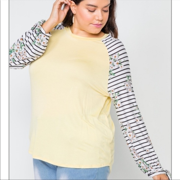Woman’s Plus size yellow floral and striped top - Picture 3 of 4